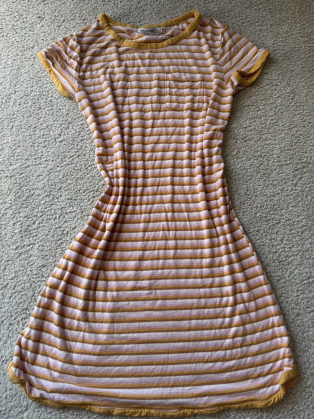Arizona Jean Company Pink and Mustard Striped Midi Tee Dress